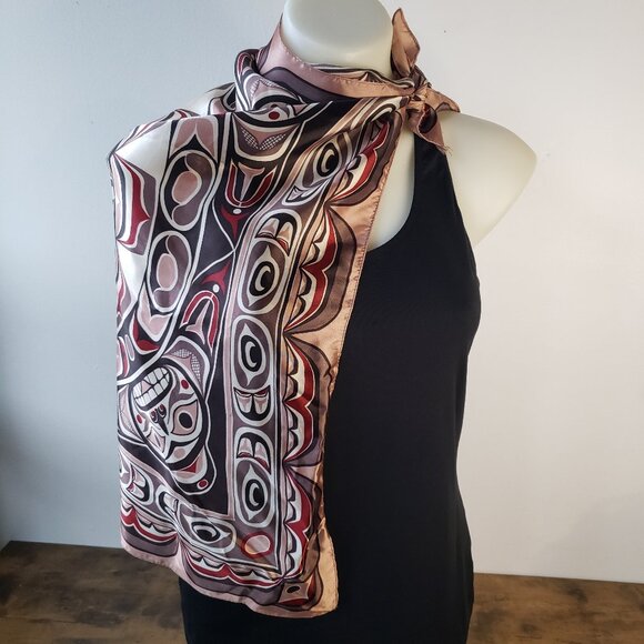 Inuit Formline First Nations scarf 27"x27" SKEMO Eleanor Paine Indian Sunface - Picture 2 of 10